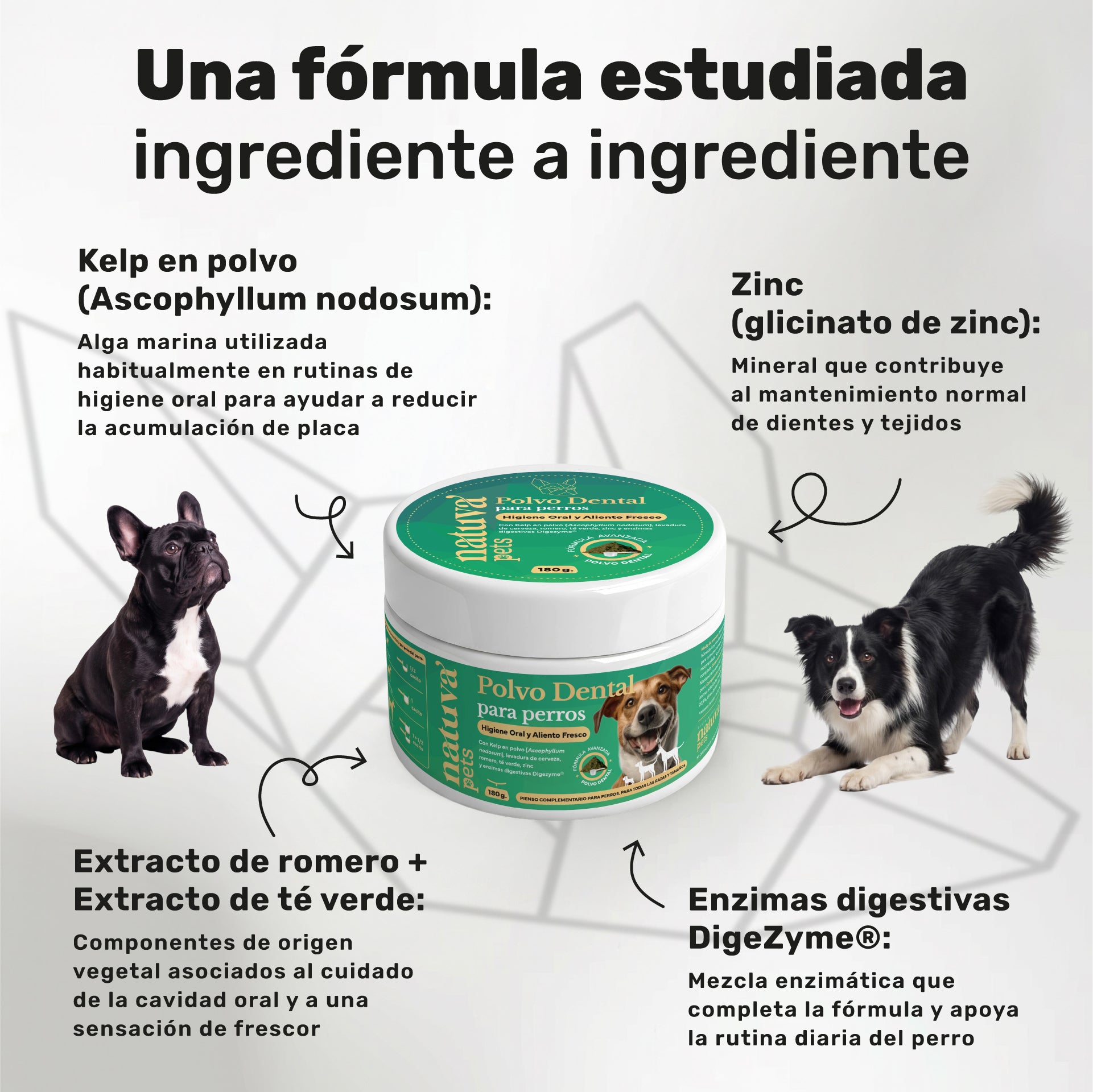 Duplo Calma + Polvo Dental para perros. Apoyo para la calma, higiene dental, bienestar emocional y aliento fresco