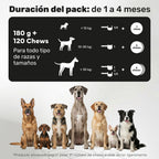 Duplo Polvo Dental + Probiótico para perros. Higiene dental, equilibrio intestinal, aliento fresco y bienestar digestivo
