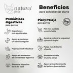 Duplo Probiótico + Piel y Pelaje para perros. Equilibrio intestinal, piel sana, bienestar digestivo y pelo brillante
