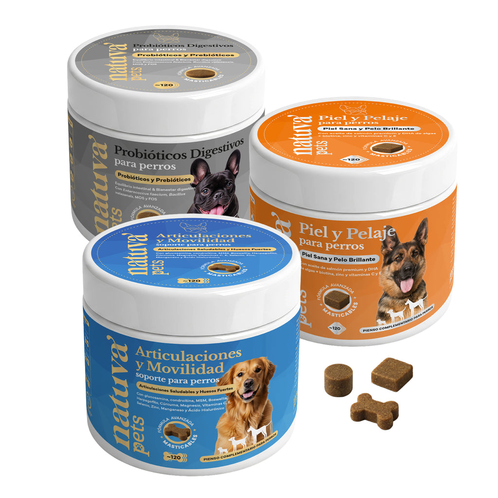 Pack Vitalidad Total para perros. Movilidad, piel sana y equilibrio intestinal - Natuva_Infograf_Pack Condro+Piel+Prob_Main