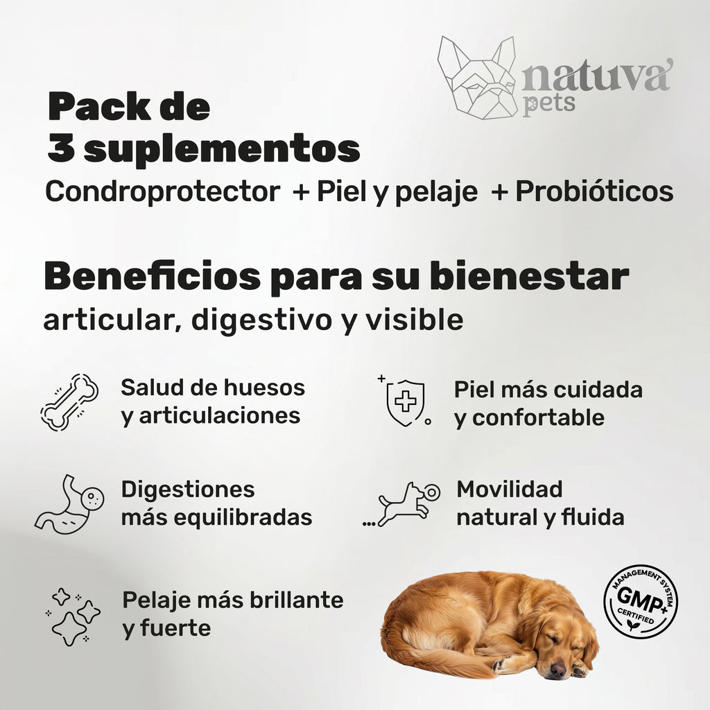 Pack Vitalidad Total para perros. Movilidad, piel sana y equilibrio intestinal - Natuva_Infograf_Pack Condro+Piel+Prob_PT01