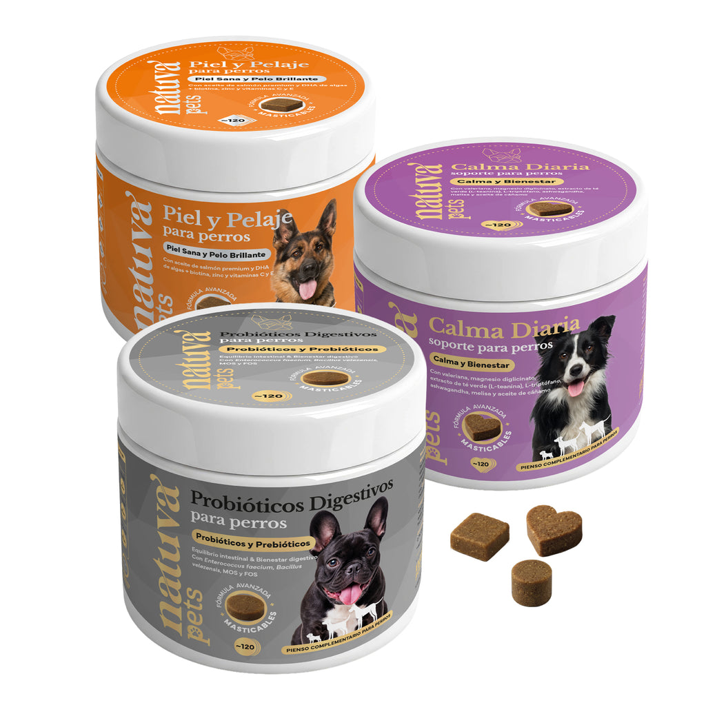 Pack Equilibrio Total para perros. Probiótico, calma, piel sana y pelo brillante - Natuva_Infograf_Pack Prob+Calma+Piel_Main