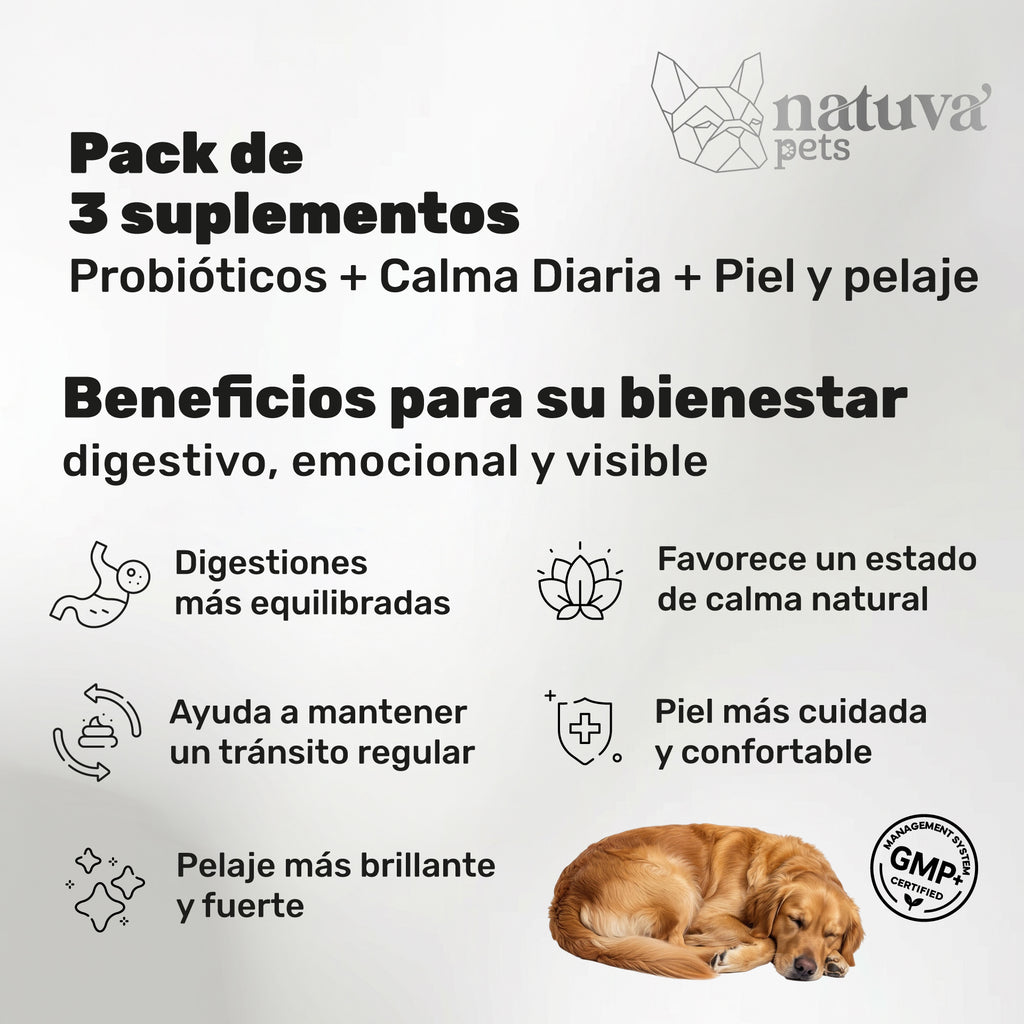 Pack Equilibrio Total para perros. Probiótico, calma, piel sana y pelo brillante - Natuva_Infograf_Pack Prob+Calma+Piel_PT01