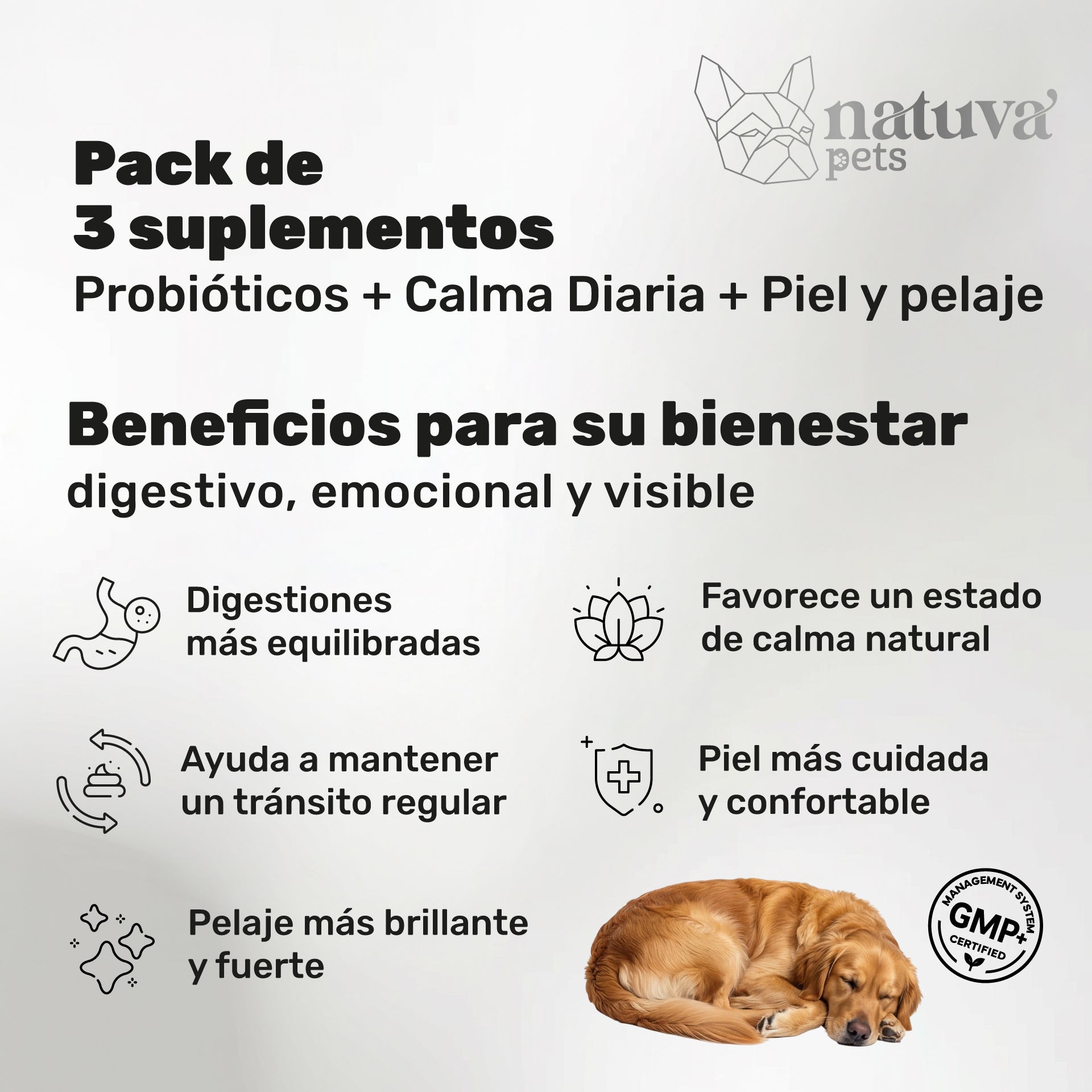 Pack Equilibrio Total para perros. Probiótico, calma, piel sana y pelo brillante - Natuva_Infograf_Pack Prob+Calma+Piel_PT01